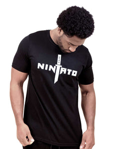 NINJATO LOGO TEE - BLACK WHITE FRONT LOOKING DOWN